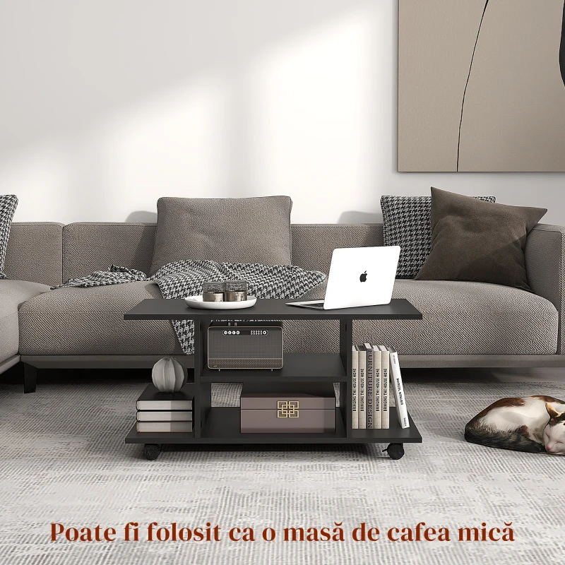 HOMCOM Mobilier Pentru Tv in Lemn cu Roti, Negru,40x40x80cm
