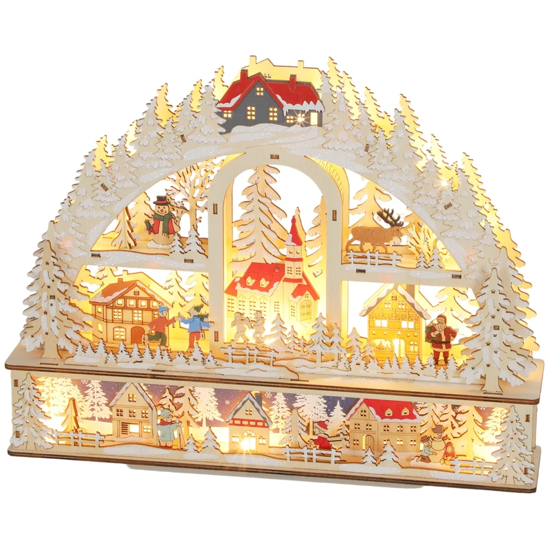 Pueblo navideño HOMCOM 3 niveles con 20 LED, a pilas, 45 x 10 x 35 cm
