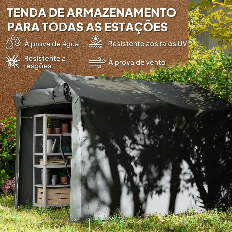 Outsunny Abrigo de Exterior para Ferramentas e Bicicletas 2,2x1,57x1,65 m com Porta Desmontável com Fecho de Correr Cinzento Escuro