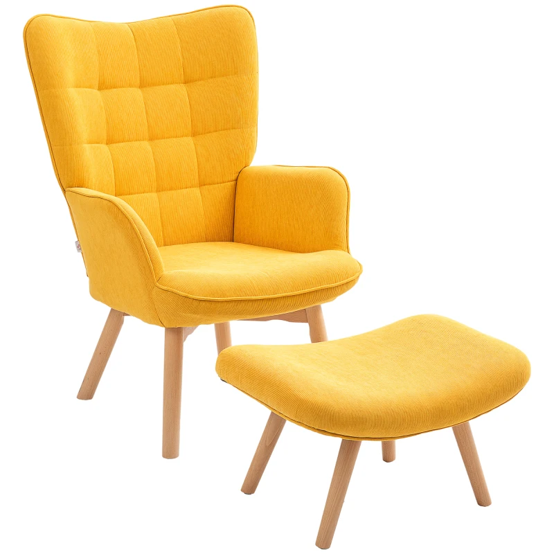 HOMCOM Akzentsessel mit Hocker, Relaxsessel in Cord-Optik, Armlehnstuhl mit Holzbeinen, für Wohnzimmer, Orange(m-11)