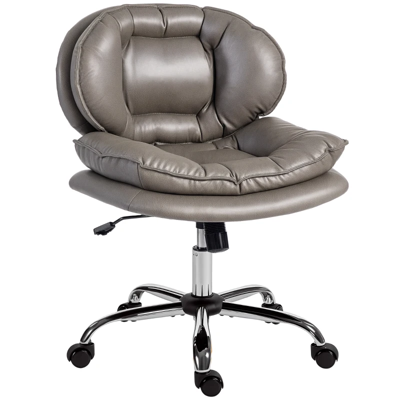HOMCOM Silla de Oficina Piernas Cruzadas con Asiento Ancho Ruedas Altura Ajustable Doble Acolchado Función Basculante Gris