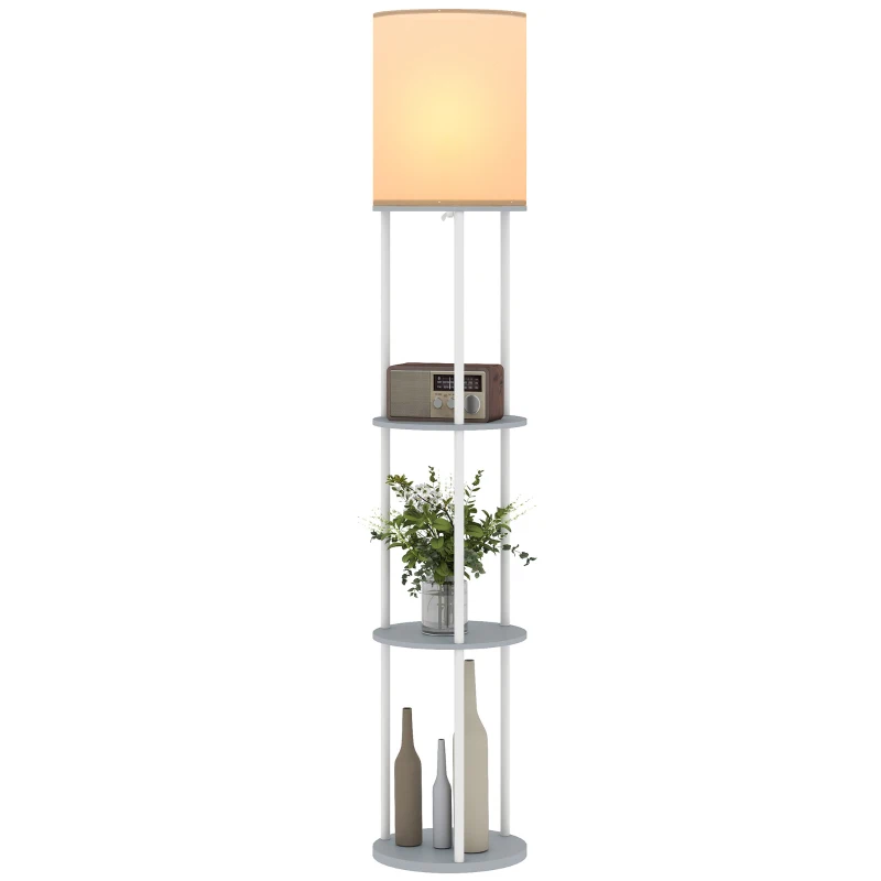 HOMCOM Lampada da Terra con Ripiani e Telecomando, 3 Temperature Colore, Grigio