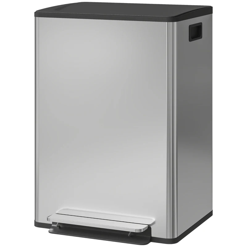 HOMCOM Papelera doble 2 x 30 L con pedal, cierre suave, 47,5×37,5×67 cm, plateado
