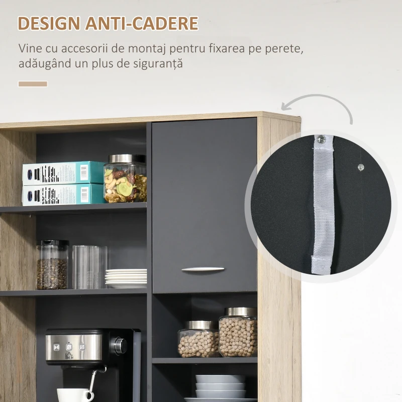 Homcom Raft Bucatarie 90×39×169 cm – Stejar & Negru cu 4 Rafturi(m-7)