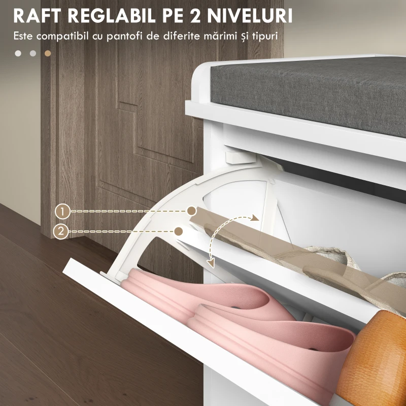 Bancă pentru pantofi HOMCOM, bancă de intrare cu sertar rabatabil