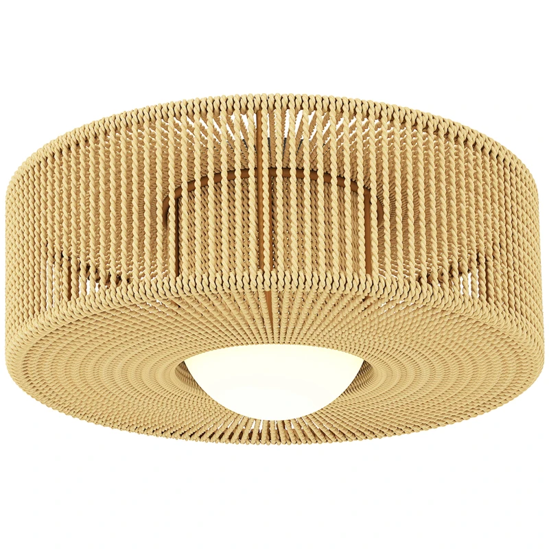 HOMCOM Lámpara de Techo LED Bohemio 20W 3000 K con Pantalla de Cuerda de Lino para Dormitorio Salón Cocina Comedor Marrón