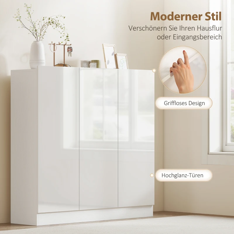 HOMCOM Schuhschrank mit 10 Regalen für 25-30 Schuh-Paare, Lüftungslöcher, Soft-Close-Türen, Holz, Weiß(m-8)