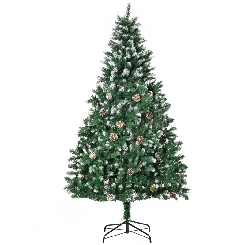 HOMCOM 6 ft Realistic Artificial Pine Christmas Tree — Snow-Effect, 1,111 Tips, 59 Pine Cones