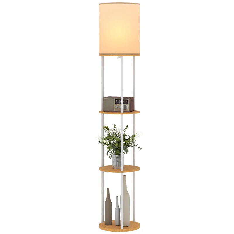 HOMCOM Lampada da Terra con Ripiani e Telecomando, 3 Temperature Colore, Legno Naturale