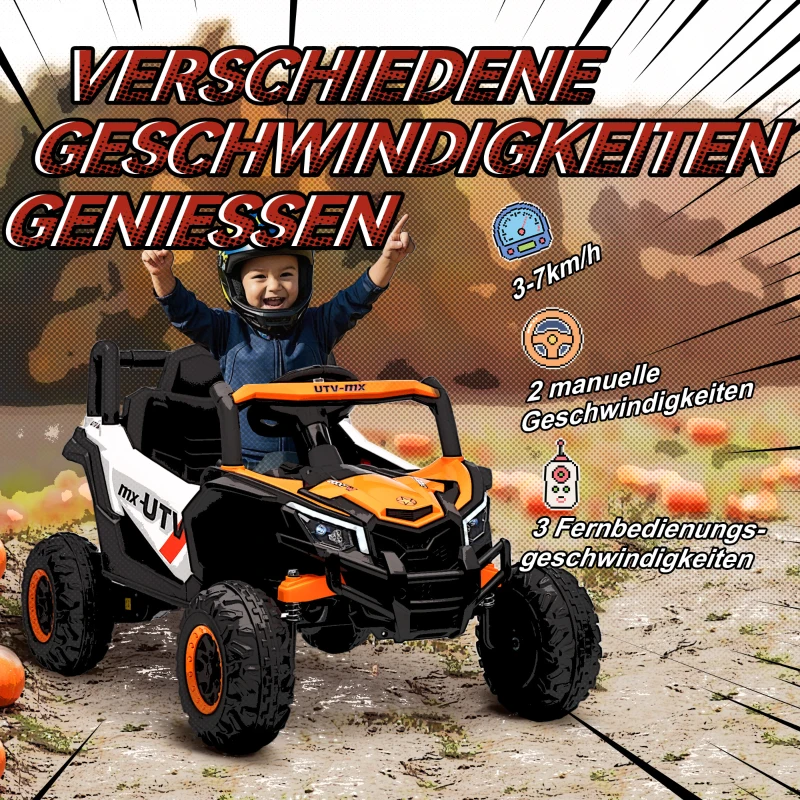 AIYAPLAY 12V Elektroauto für Kinder, Fernbedienungsfunktion, Gurt, Hupe, LED-Lichter, USB-Port, für 3-5 Jahre, Orange(m-5)