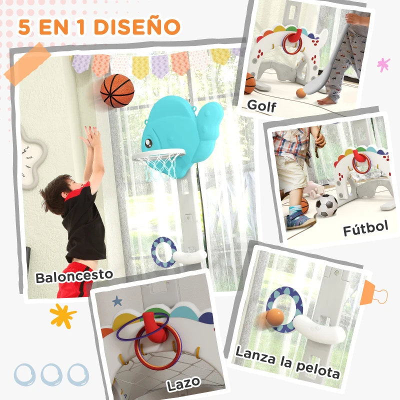 AIYAPLAY Canasta de Baloncesto para Niños Altura Ajustable con Fútbol ​​Golf Anillas Juego de Lanzamiento de Pelota Multicolor