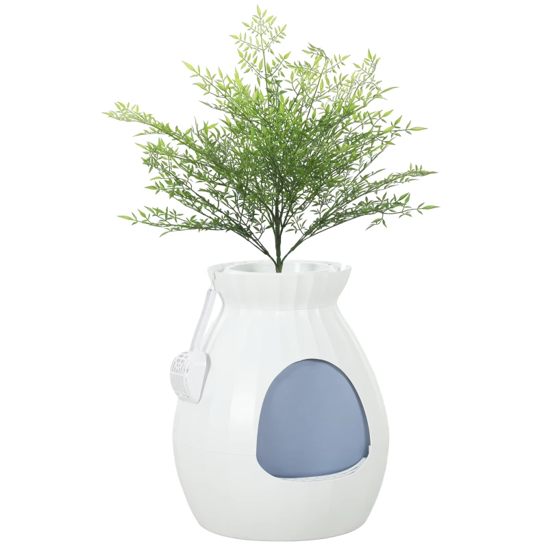 PawHut Lettiera per Gatti Antiodore a forma di Vaso con Paletta, in ABS e Acciaio Inox, 50x48.5x58.7 cm, Bianco
