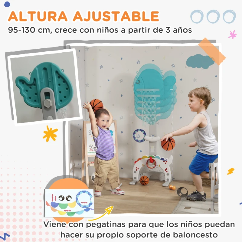 AIYAPLAY Canasta de Baloncesto para Niños Altura Ajustable con Fútbol ​​Golf Anillas Juego de Lanzamiento de Pelota Multicolor