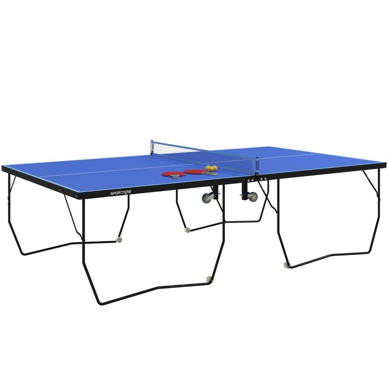 SPORTNOW Tischtennisplatte, klappbar, 8 Räder, pulverbeschichteter Stahlrahmen, MDF, 274 x 152,5 x 76 cm, Blau
