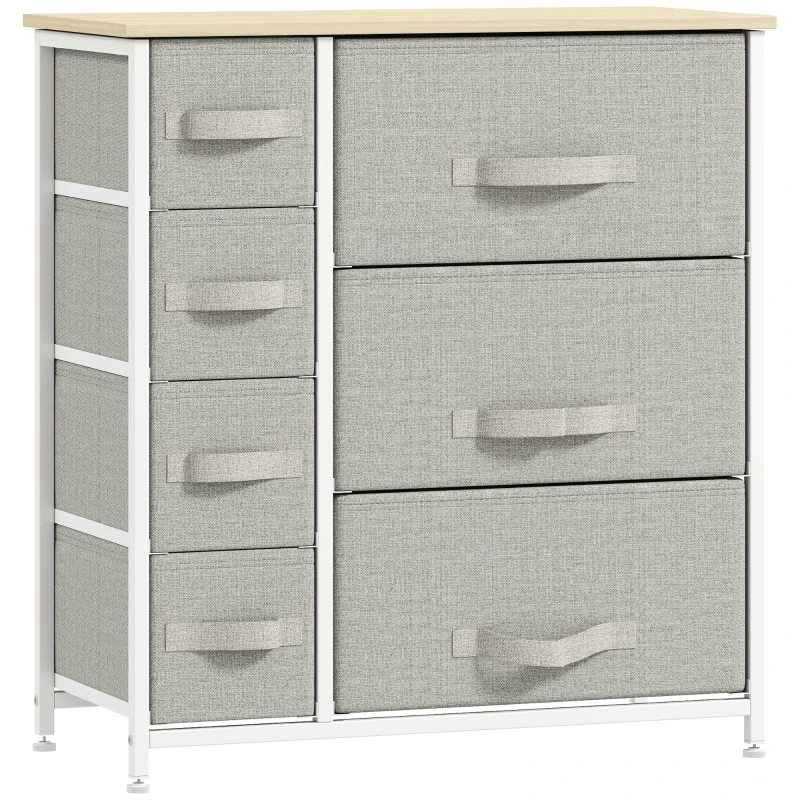 HOMCOM Kommode, Sideboard, 7 faltbare Stoffschubladen, Metallgestell, 63,5 x 30 x 71 cm, Hellgrau