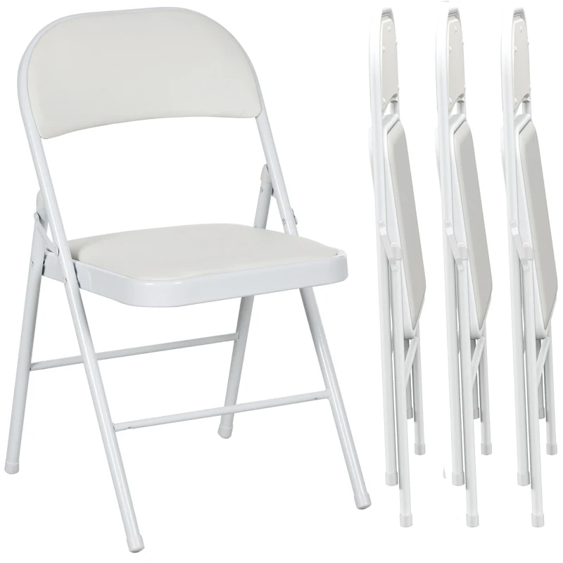 HOMCOM Juego de 4 Sillas Plegables Acolchadas con Respaldo y Estructura de Acero para Salón Comedor Cocina 45x46x78 cm Blanco