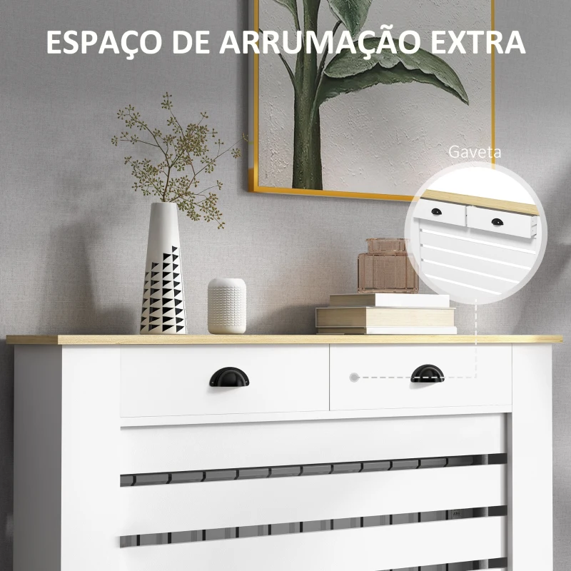 HOMCOM Cobertura para Radiador com Gavetas Cobertura para Radiador de MDF para Sala de Estar Dormitório Corredor 111x19x95,5 cm Branco