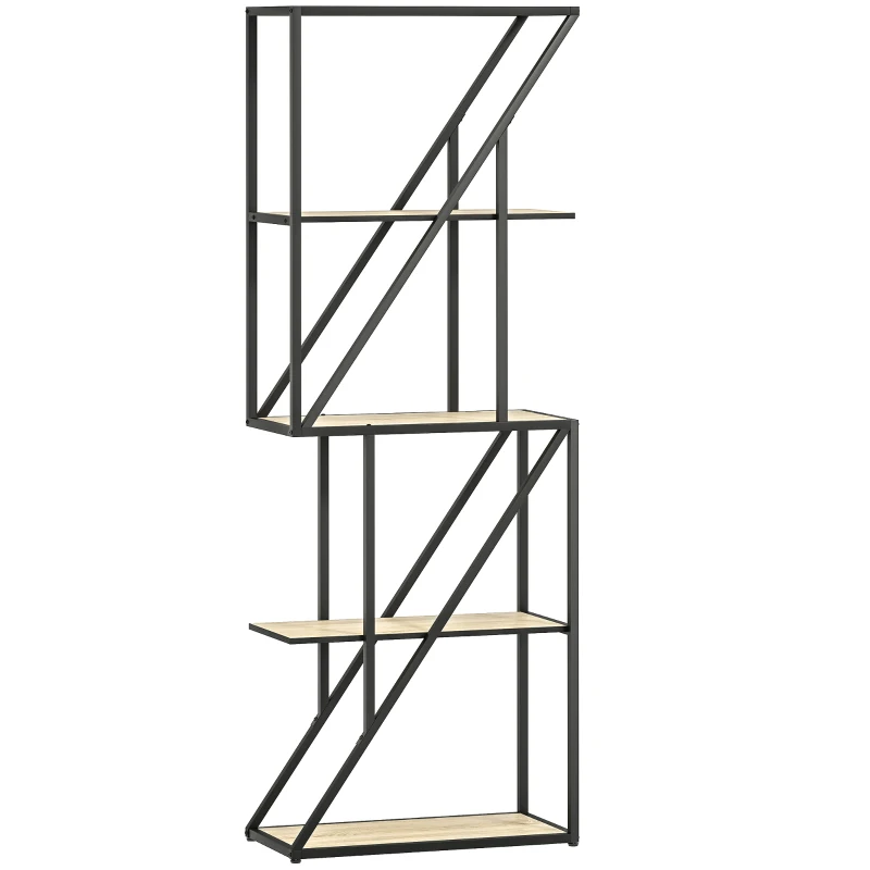 HOMCOM Librería de 5 Niveles Estantería para Libros Industrial con Estantes Abiertos y Marco de Acero 60x30x165 cm Roble