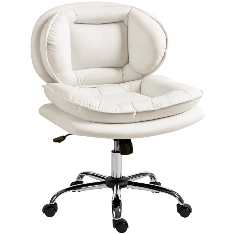 HOMCOM Silla de Oficina Piernas Cruzadas con Asiento Ancho Ruedas Altura Ajustable Doble Acolchado Función Basculante Gris