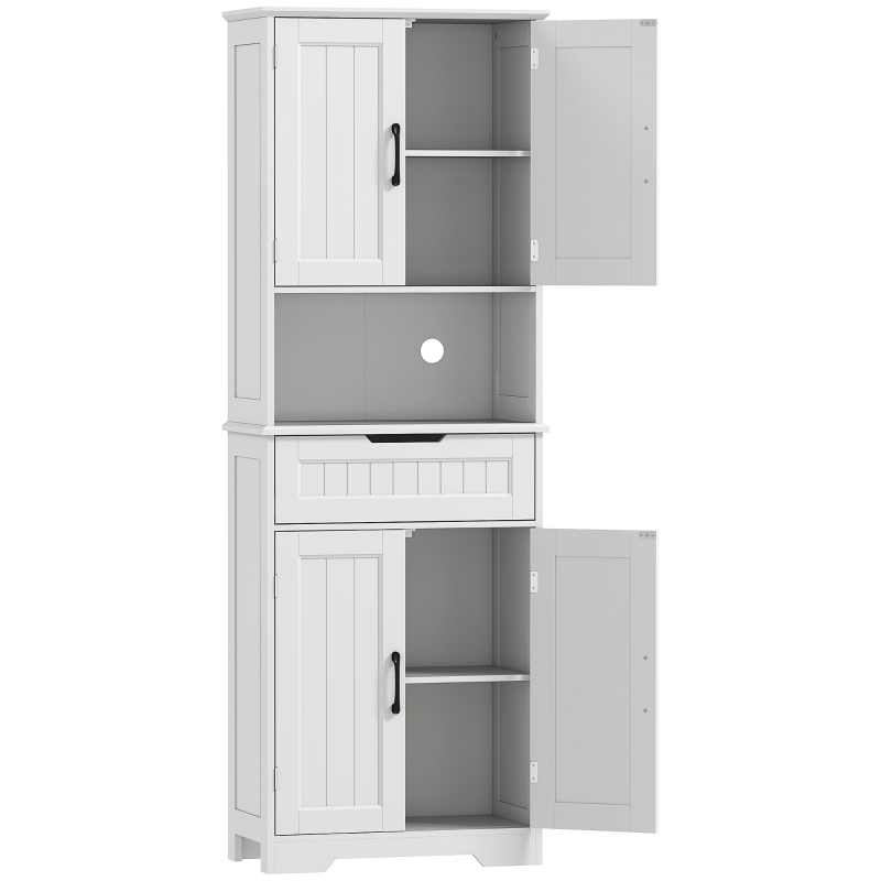 HOMCOM Credenza Cucina con 2 Armadietti e Cassetto, Piano Centrale Aperto e Ripiani Regolabili, Bianco
