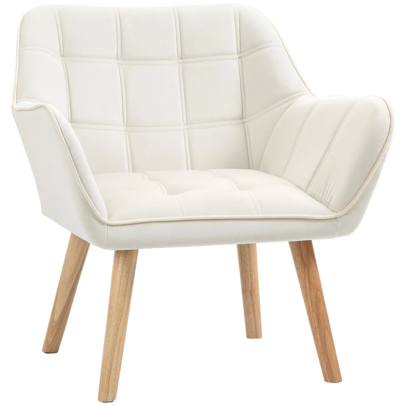 HOMCOM Butaca de Salón Moderna Tapizado en Terciopelo con Asiento Ancho Patas de Madera Sillón Relax para Sala de Estar Crema