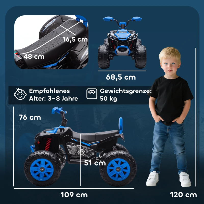 AIYAPLAY Kinder-Elektro-Quad, 24V Elektro-Fahrzeug mit 4 Rädern, Scheinwerfer, USB-Anschluss, MP3-Funktion, 6,5 km/h, 3-8 Jahre(m-3)