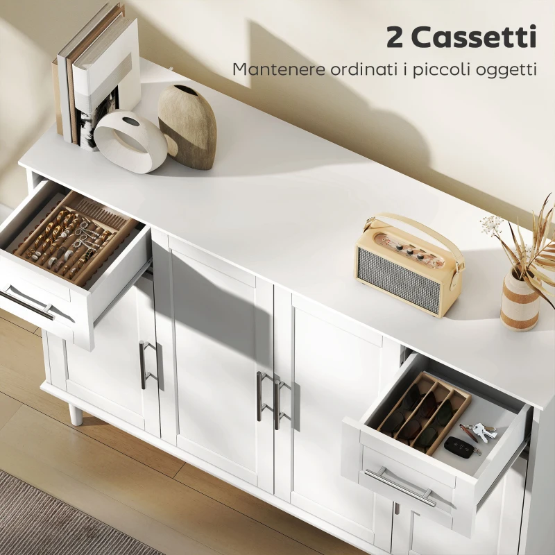 HOMCOM Credenza Buffet Elegante con 2 Cassetti e 3 Armadietti con Ripiani Regolabili, in Legno, 120x38x86 cm, Bianco