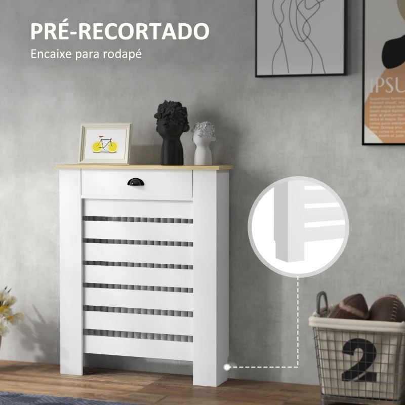 HOMCOM Cobertura para Radiador com Gaveta Cobertura para Radiador de MDF para Sala de Estar Dormitório Corredor 78x19x95,5 cm Branco