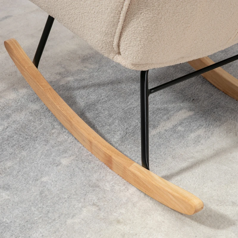 HOMCOM Schaukelstuhl im Retro-Design, Massivholz, Sessel, Relaxsessel, 98 cm x 71 cm x 101 cm, Beige(m-9)