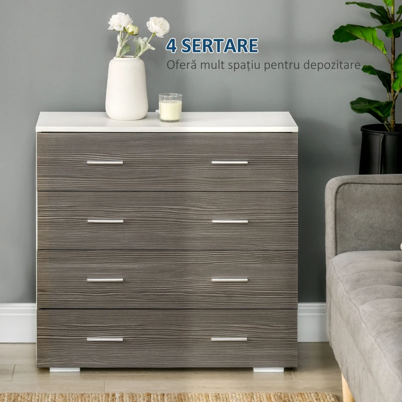 HOMCOM Comoda cu 4 sertare din lemn cu manere din aluminiu 76x35x72cm