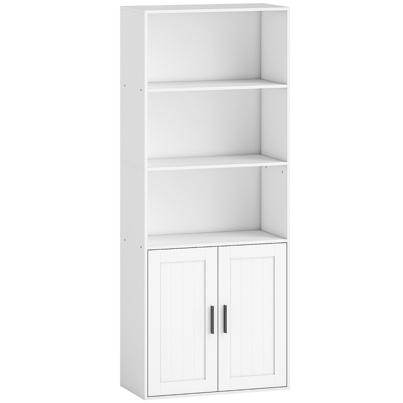 HOMCOM Libreria con Ripiani Aperti e Armadietto 2 Ante con Mensola Interna Regolabile, 60x30x145.5 cm, Bianco