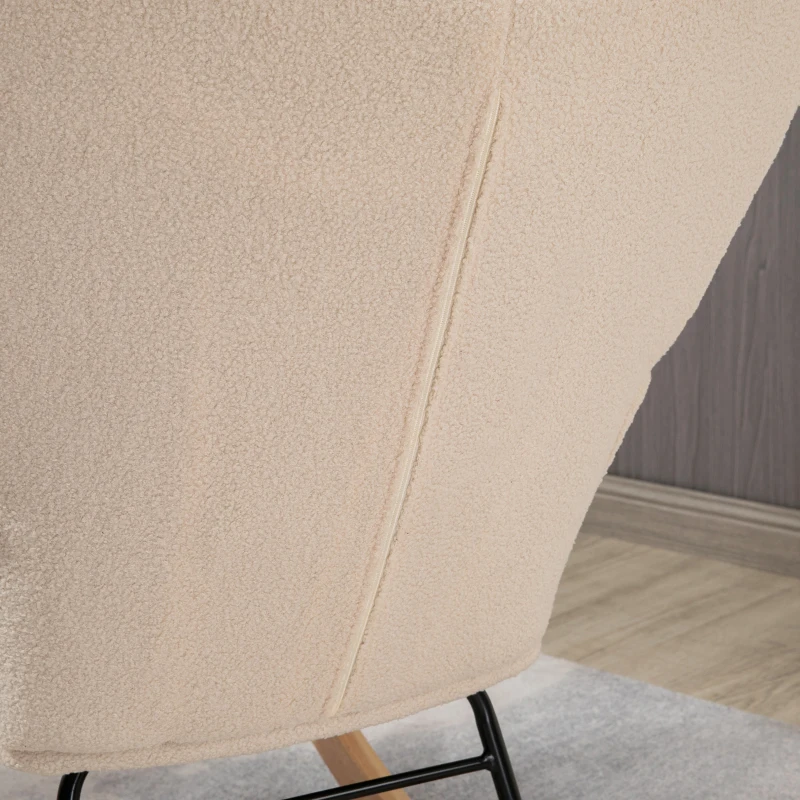 HOMCOM Schaukelstuhl im Retro-Design, Massivholz, Sessel, Relaxsessel, 98 cm x 71 cm x 101 cm, Beige(m-8)