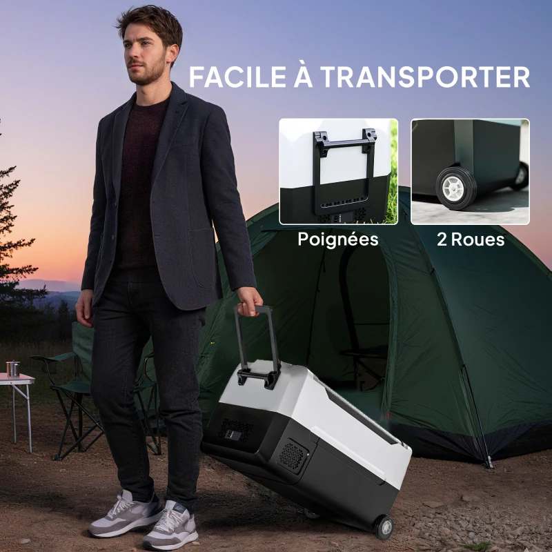HOMCOM Glacière électrique portable pour voiture avec 2 zones contenance 30,5 L, lumière LED, jusqu'à -20°C