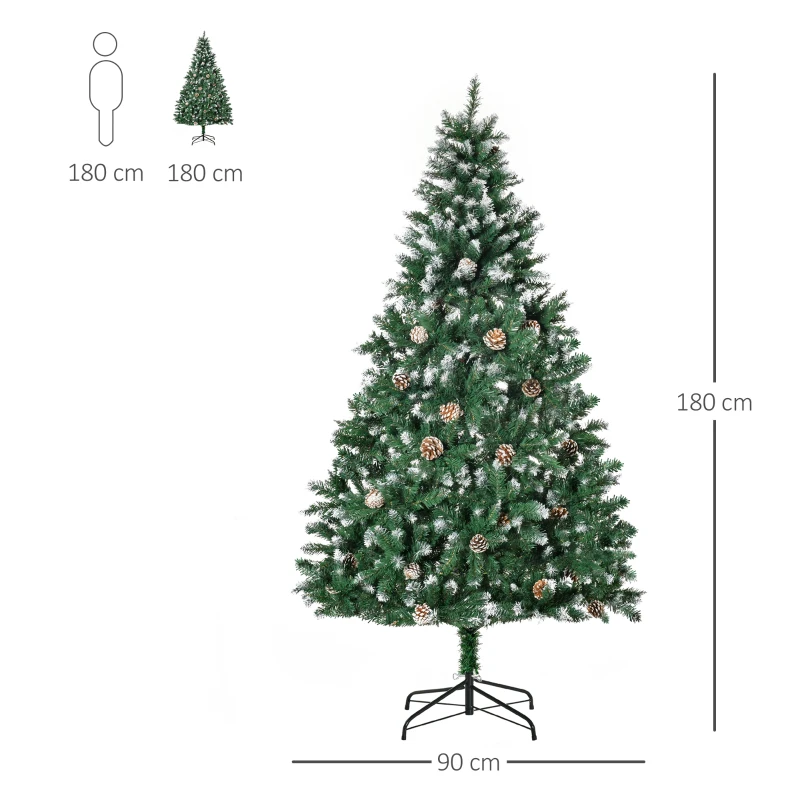 HOMCOM Kunstkerstboom 180 cm – Realistische den met 1111 takjes & 59 dennenappels (besneeuwd effect) voor binnen