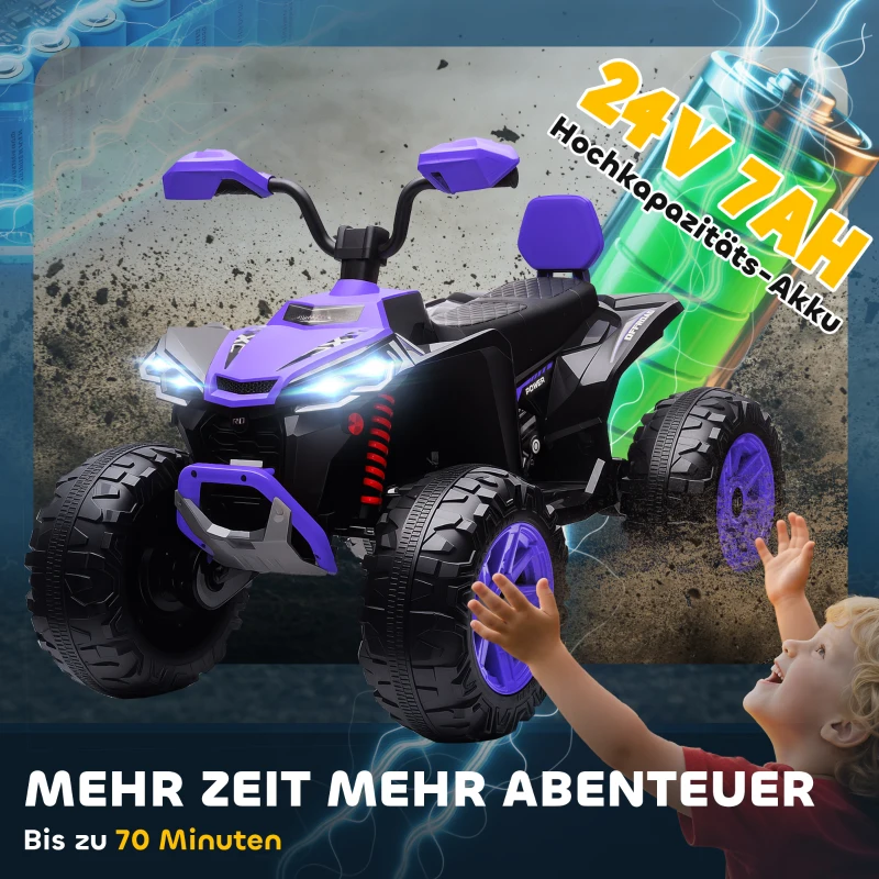 AIYAPLAY Kinder-Elektro-Quad, 24V Elektro-Fahrzeug mit 4 Rädern, Scheinwerfer, USB-Anschluss, MP3-Funktion, 6,5 km/h, 3-8 Jahre(m-6)