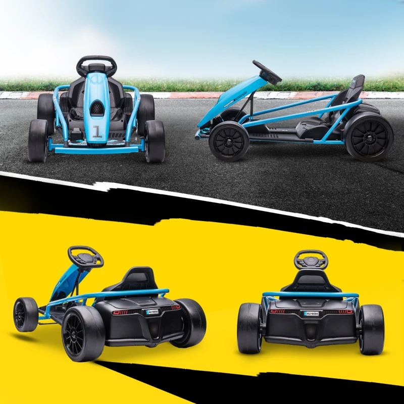 HOMCOM Elektrische Go-kart voor Kinderen, Driftfunctie, Claxon, Muziek, Veiligheidsgordel, Soft-Start, Blauw/Zwart(m-7)