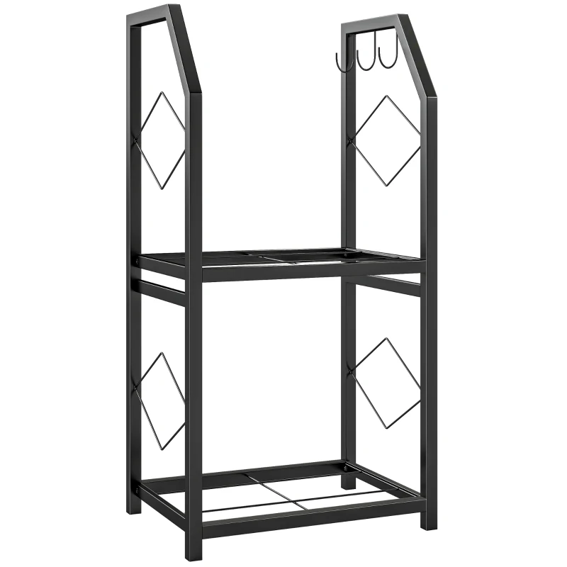 Outsunny Leñero interior/exterior 2 Niveles con 3 Ganchos – 41 x 30 x 81 cm, Negro