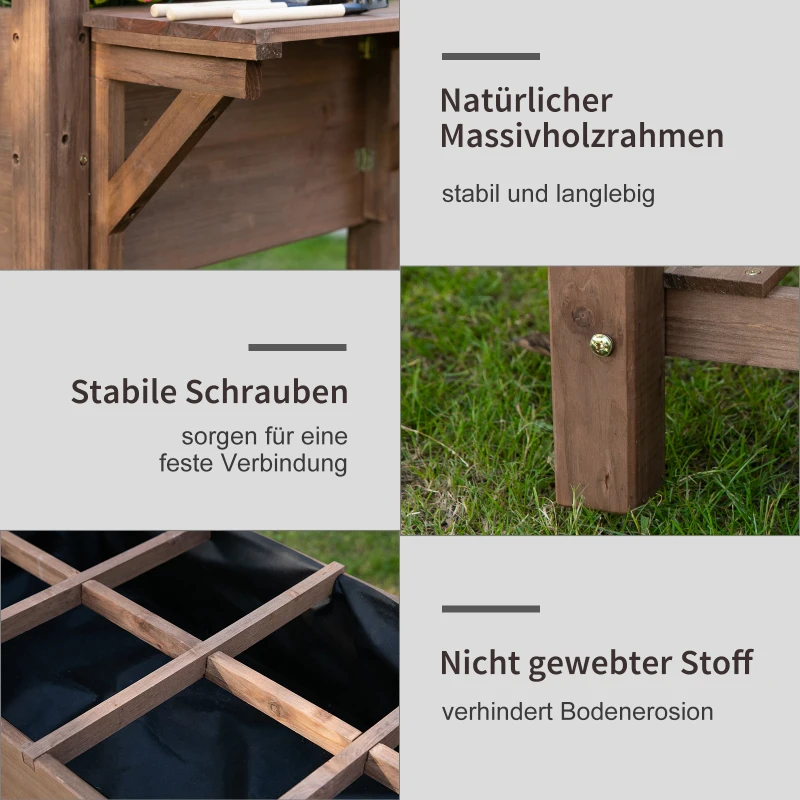 Outsunny Hochbeet Pflanzkasten mit 8 geteilten Gittern faltbare Ablage Blumenkasten Blumentopf Kräuterbeet Massivholz Braun 123 x 54 x 80 cm