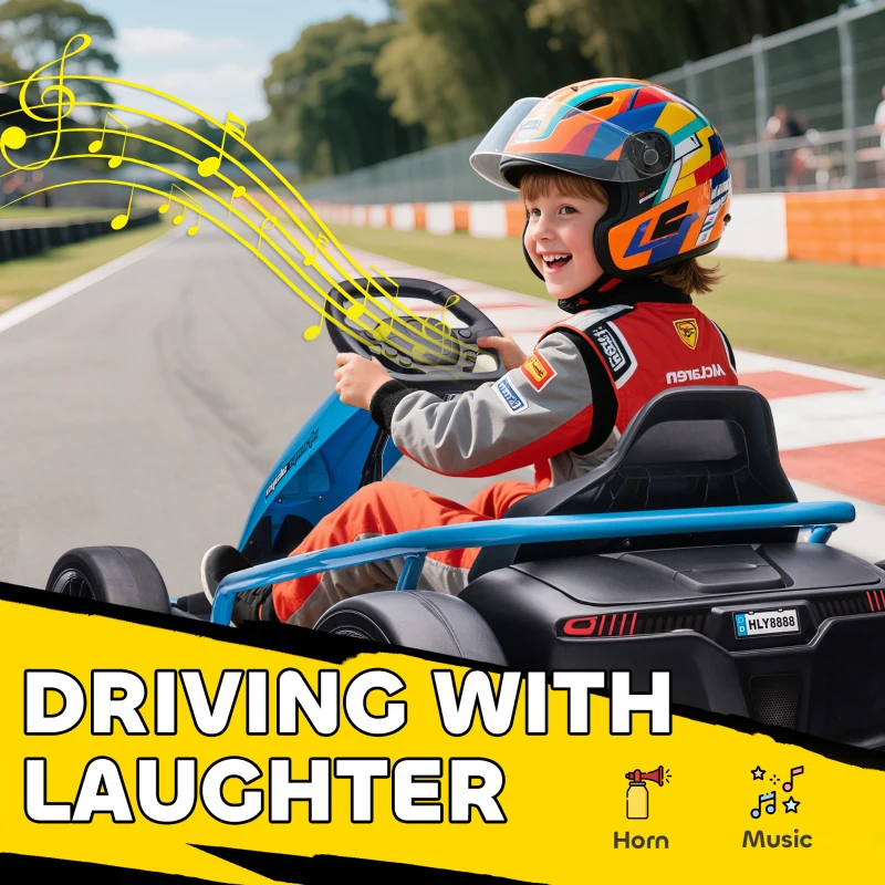 HOMCOM Elektrische Go-kart voor Kinderen, Driftfunctie, Claxon, Muziek, Veiligheidsgordel, Soft-Start, Blauw/Zwart(m-8)