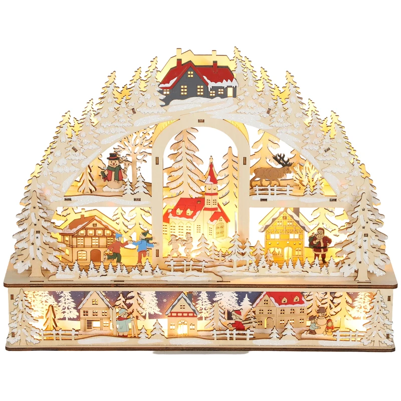 Pueblo navideño HOMCOM 3 niveles con 20 LED, a pilas, 45 x 10 x 35 cm