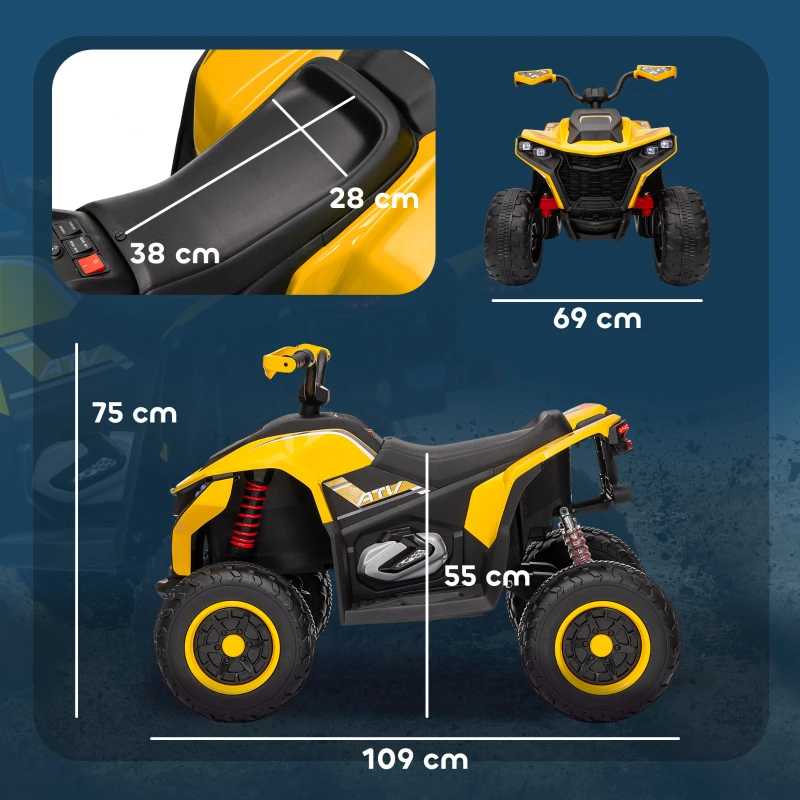 AIYAPLAY Elektroquad für Kinder, 3-6 km/h, LED-Scheinwerfer, Musik, USB, für 3-8 Jahre, Gelb(m-3)