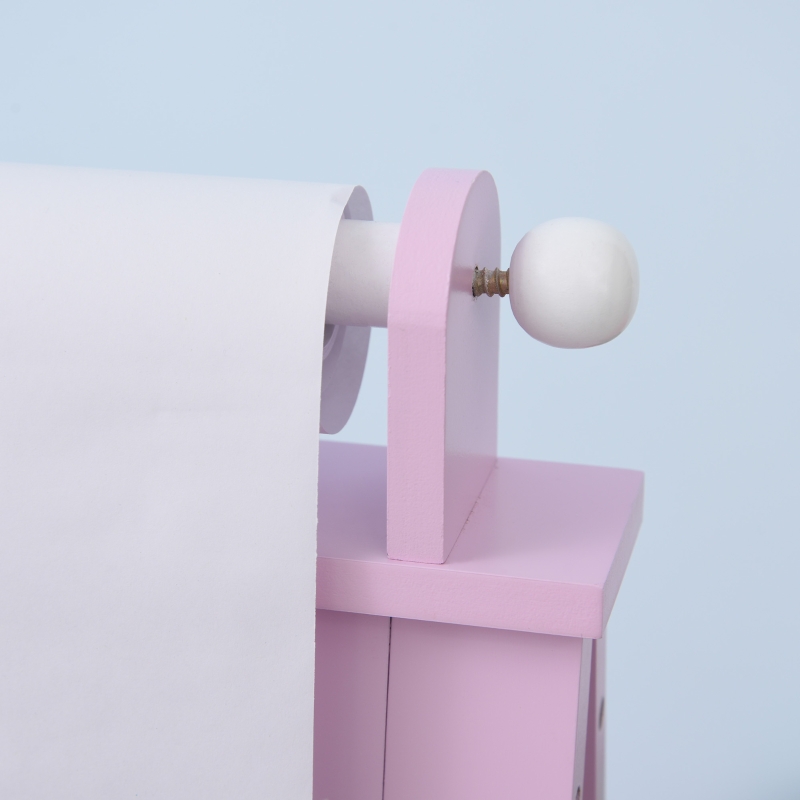 HOMCOM Pizarra de Doble Cara Caballete para Niños con Rollo de Papel y 2 Cestas de Almacenamiento 58,5x50,5x118 cm Rosa