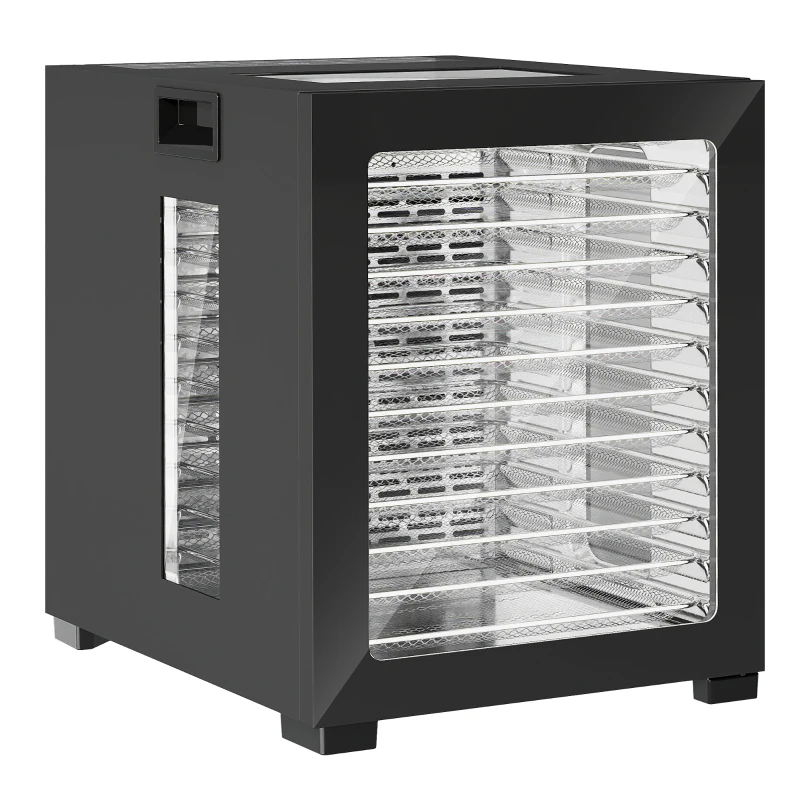 HOMCOM Dörrautomat Dörrgerät, 850 W, 40-70°C Temperaturregler, 48 Std. Timer, 12 Einlegefächer Edelstahl Schwarz(m-1)