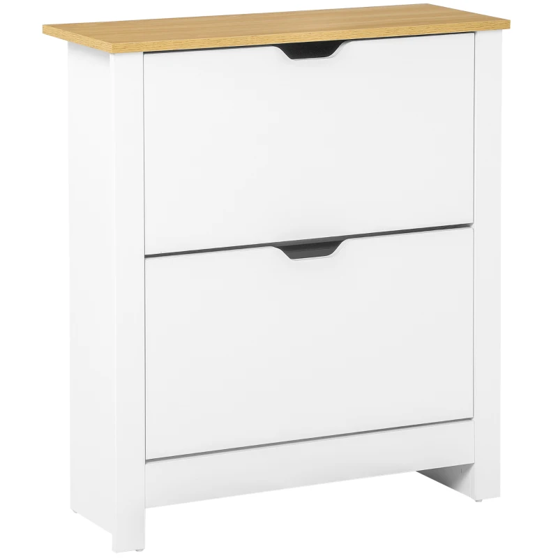HOMCOM Schuhschrank Schruhregal Schuhaufbewahrung, 2 Fächer, 12 Paar Schuhe, 72 cm x 26 cm x 80 cm, Weiß + Braun(m-11)