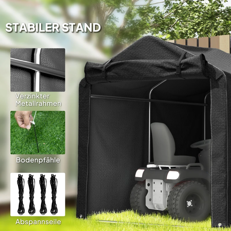 Outsunny Garagenzelt, wasserdicht Zeltgarage mit Tür, UV-beständig 220 x 157 x 165 cm Schwarz(m-5)
