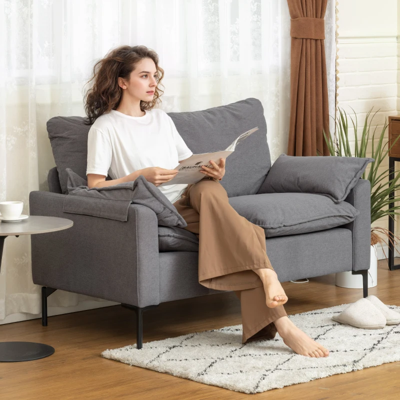 HOMCOM Sofá de 2 Lugares Revestido em Veludo Sofá Moderno com Pés de Metal Apoios de Braços Acolchoados 130x77x84 cm Cinza