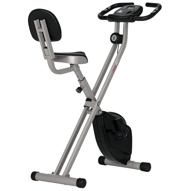 HOMCOM Vélo d'appartement pliable vélo de fitness vélo d'intérieur 8 niveaux de résistance magnétique avec dossier selle réglable écran LCD multifonction capteur fréquence cardiaque noir