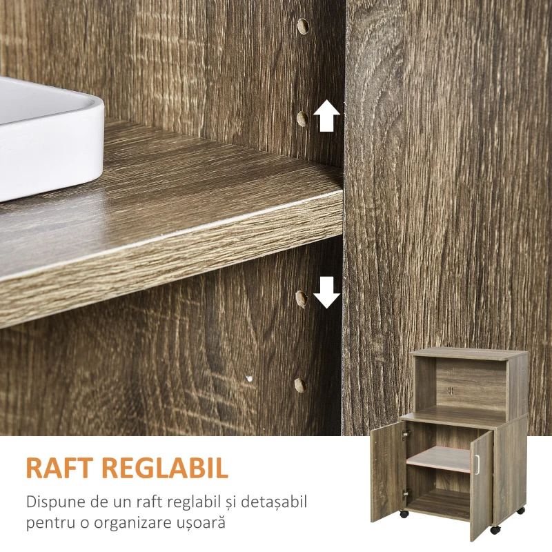 Mobilier Bucatarie Multifunctional HOMCOM cu 4 Roti, Dulapior si Etajera pentru Microunde, 60,4x40,3x97cm - Lemn(m-5)