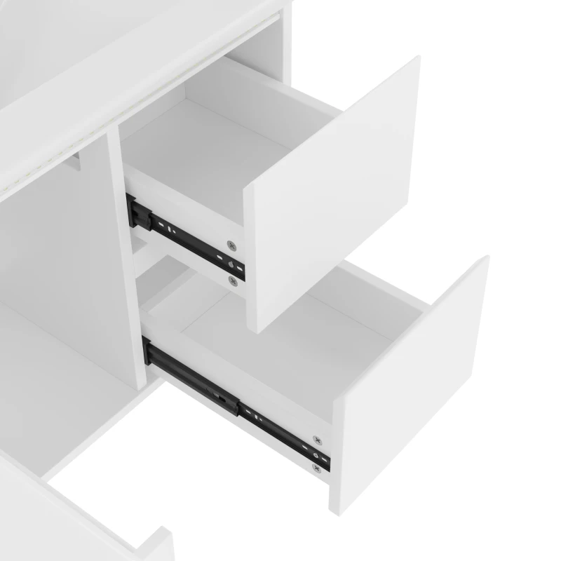 Wandhängender Badezimmerschrank mit LED-Radarsensor-Beleuchtung, zwei Schubladen und integriertem Keramikwaschbecken, 76x 46 x 50 cm, Weiß