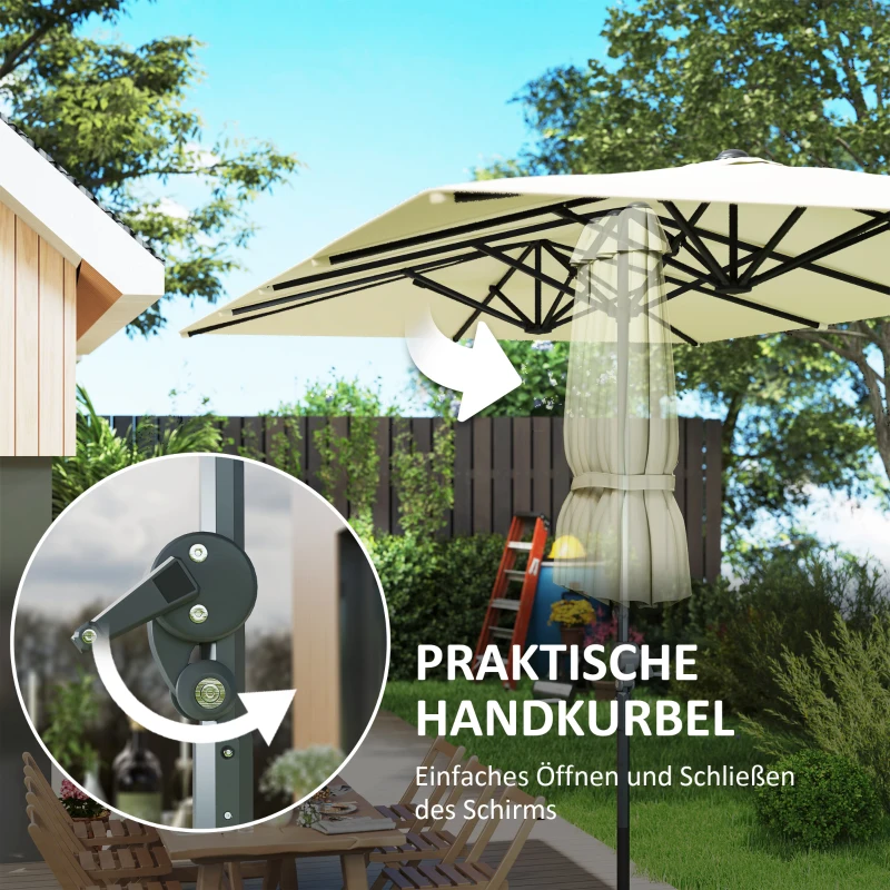 Outsunny Doppelseitiger Schirm, 451 x 264 cm Sonnenschirm mit Kurbelsystem, 12 Metallstreben, Aluminiummast, Cremeweiß(m-7)